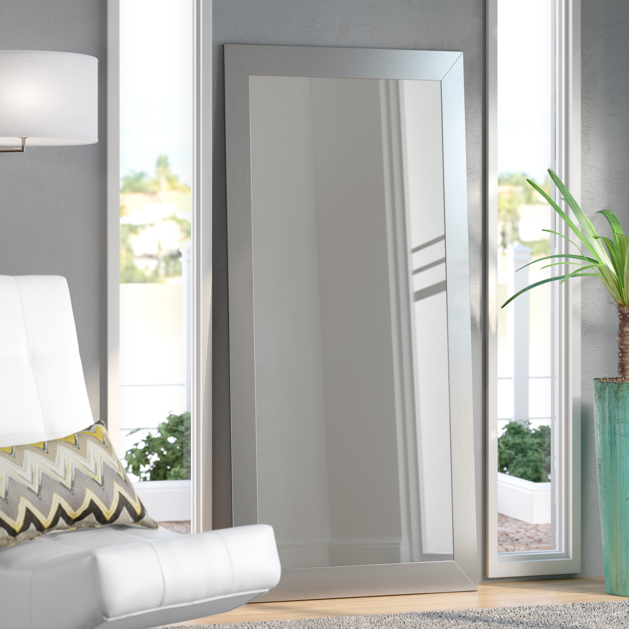Brushed Nickel Aluminum Full Body Modern And Contemporary Wall Mirror