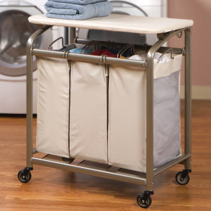 Deluxe Mobile 3 Bag Laundry Hamper Sorter with Folding Table