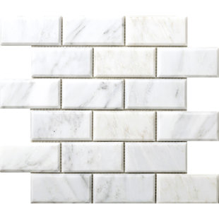 White Subway Tile On Mesh Wayfair Winter Beveled 2 X 4 Marble Subway Tile In Frost