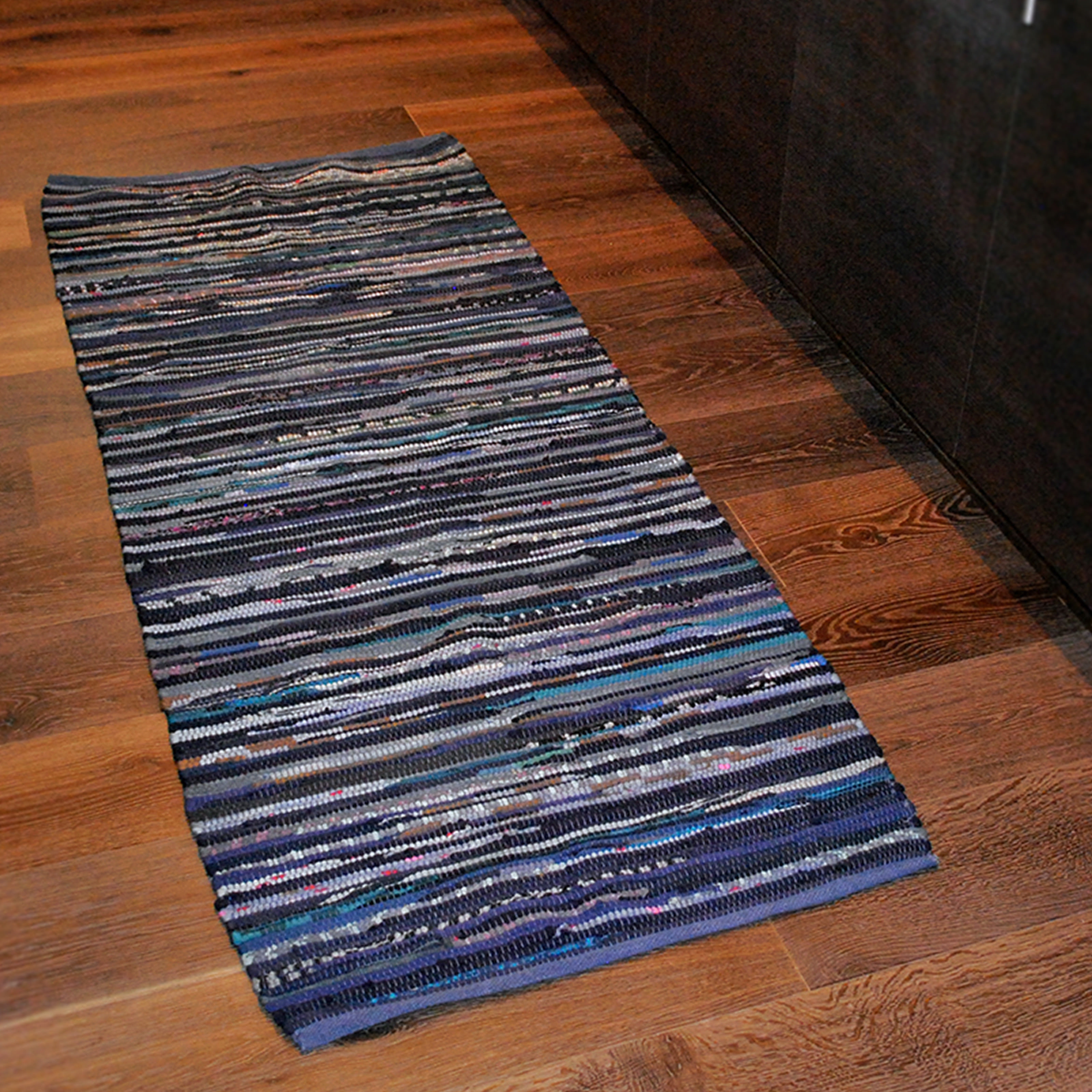 One Of A Kind Lemaire Striped Rag Hand Knotted 3 X 6 Cotton Nautical Blue Area Rug