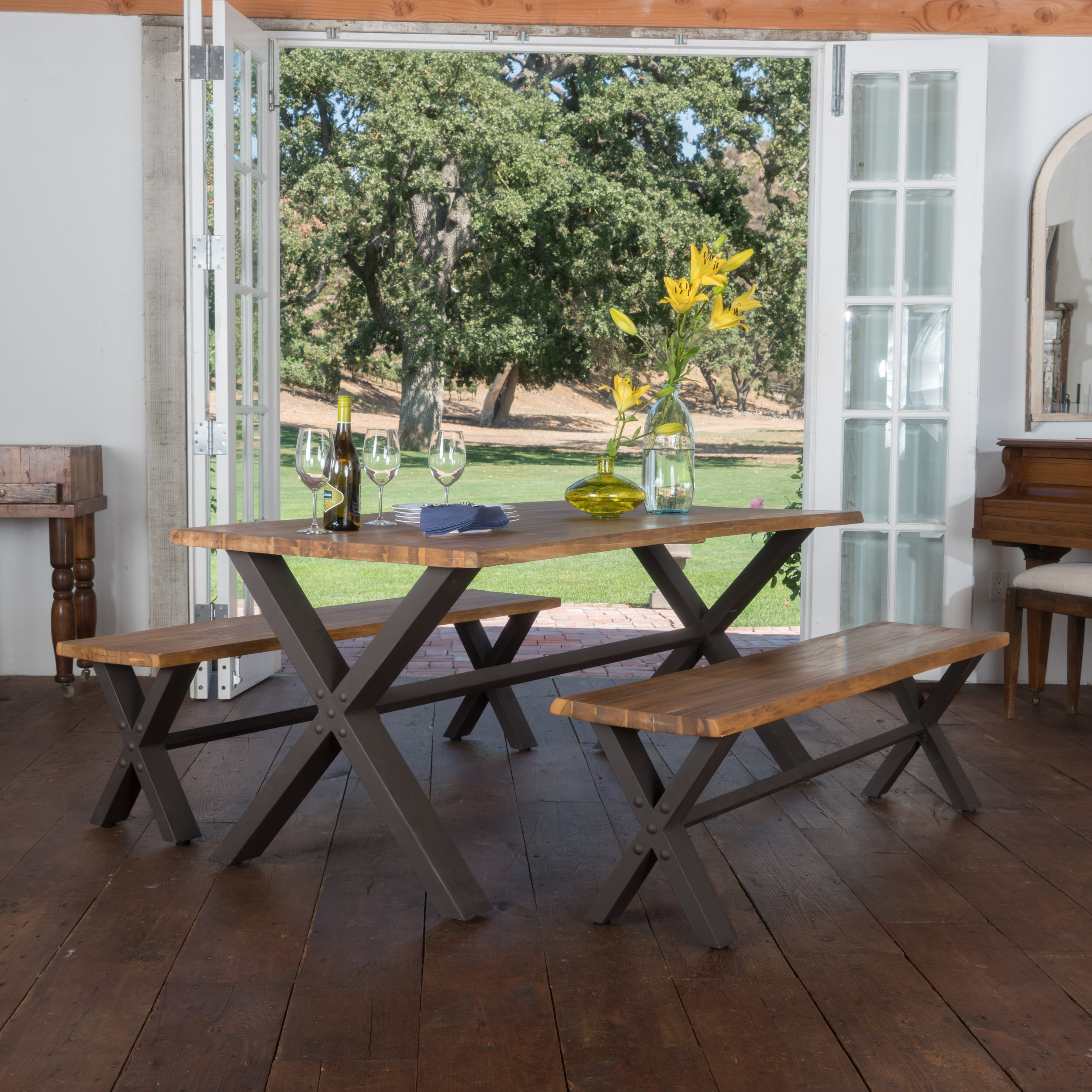 Batavia Acacia Wood 3 Piece Dining Set Reviews Allmodern