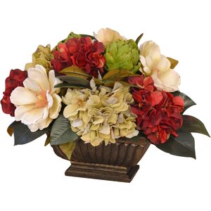 Hydrangea and Magnolia Centerpiece with Artichokes