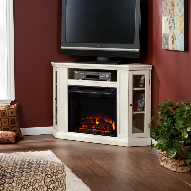 It has a white finished pentagonal. Alcott Hill Dunminning Corner TV Stand with Fireplace ...