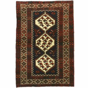 Hamadan Hand-Knotted Red/Navy Area Rug