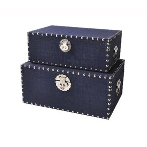 Navy Blue Linen Studded Box