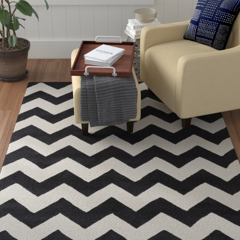 Winston Porter Ayler Black Ivory Chevron Area Rug Reviews Wayfair