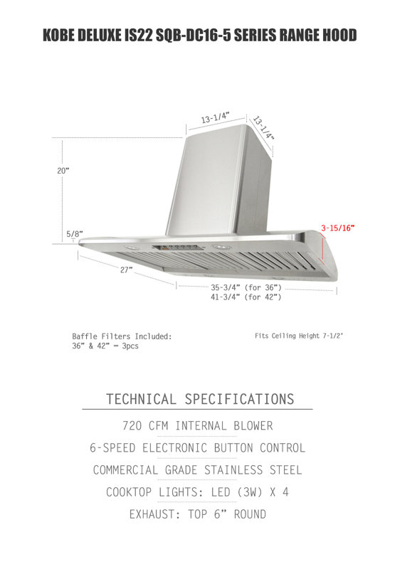 Kobe Range Hoods 36" Deluxe 720 CFM Island Range Hood & Reviews Wayfair