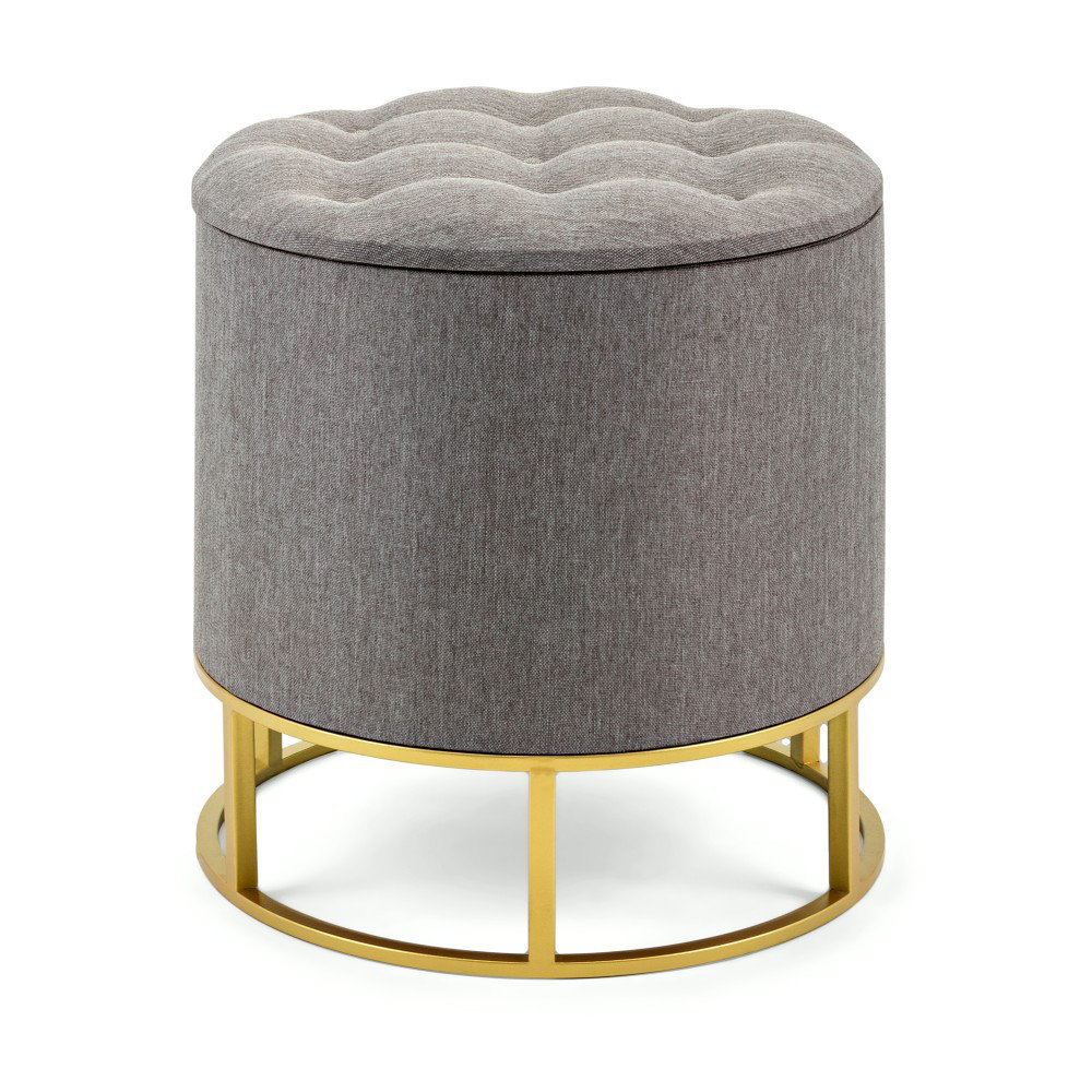 Ellie Round Metal Base Tufted Storage Ottoman