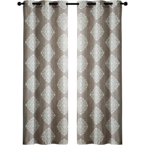 Bluford Damask Semi-Sheer Grommet Curtain Panels (Set of 2)