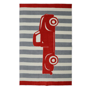 Brynn Vintage Truck Crimson Red Area Rug