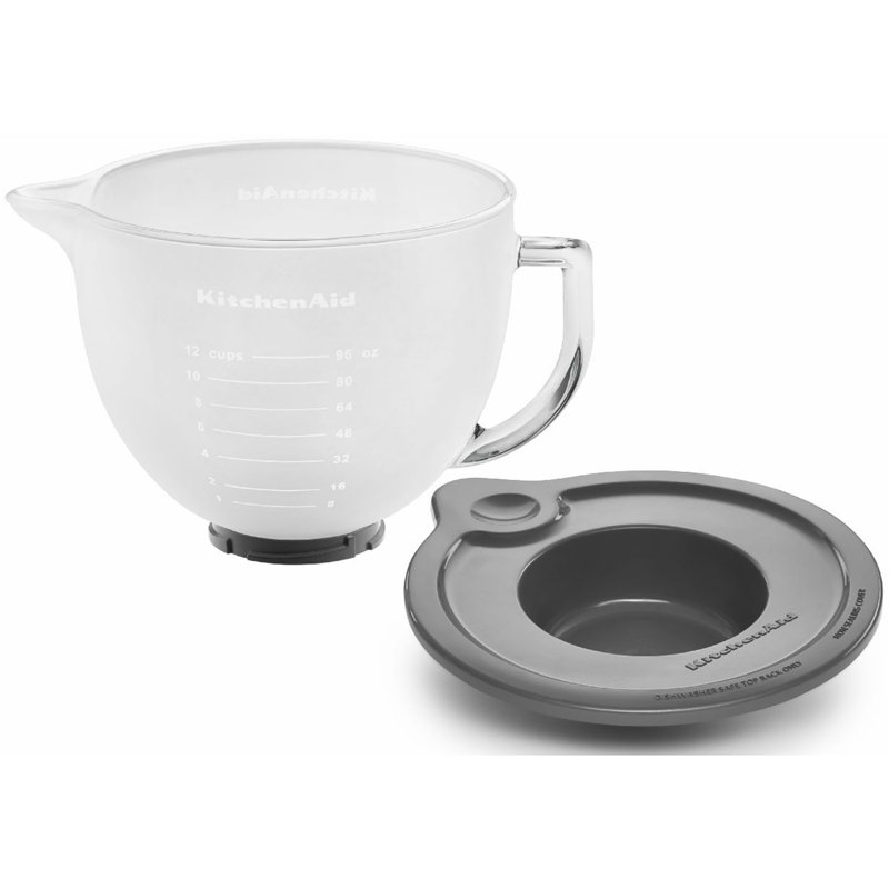KitchenAid 5 Qt. Glass Bowl with Measurement Markings, Pour Spout & Lid