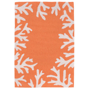 Claycomb Coral Border Hand-Tufted Orange Indoor/Outdoor Area Rug