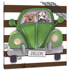 Dogs Road Trip on Stripes Canvas Art