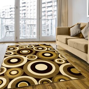 Geometric Circular Hand-Woven Chocolate/Tan Area Rug