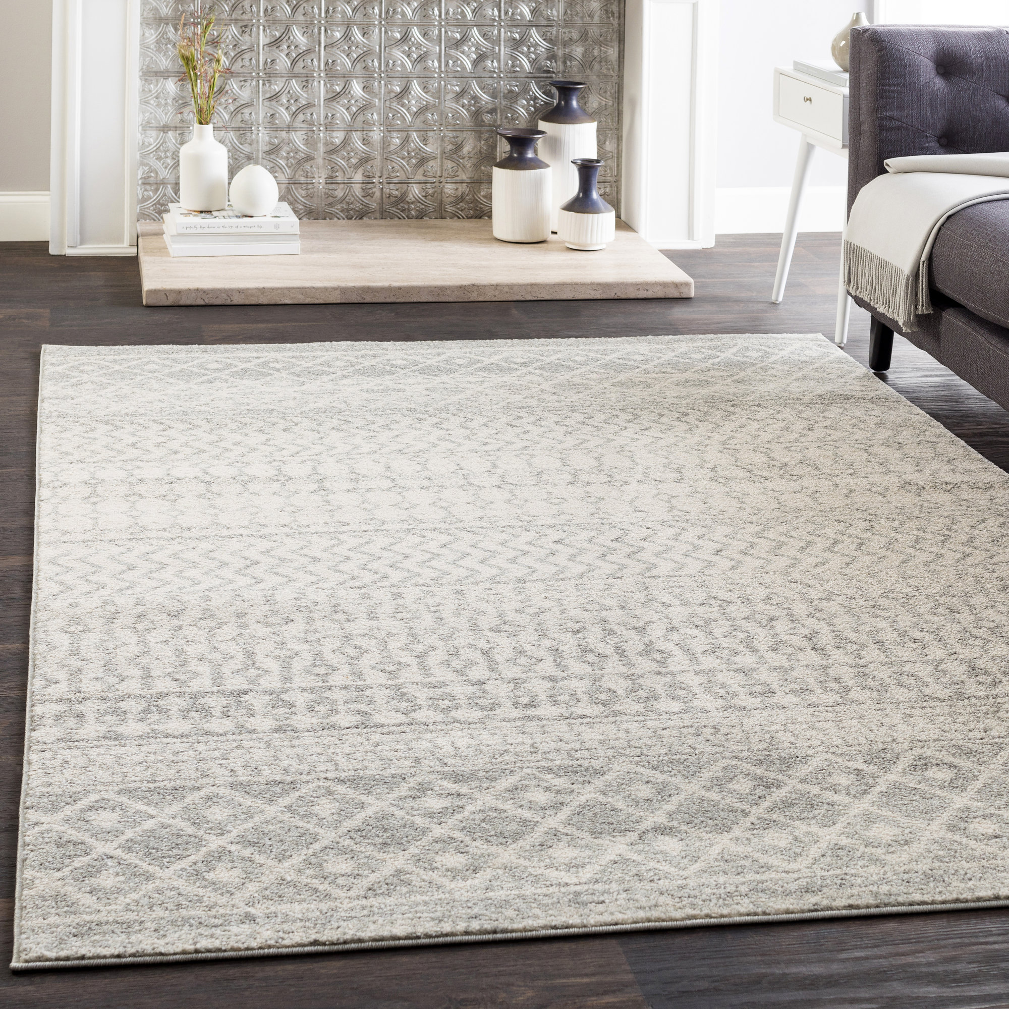 Kreutzer Distressed Global Inspired Gray Area Rug