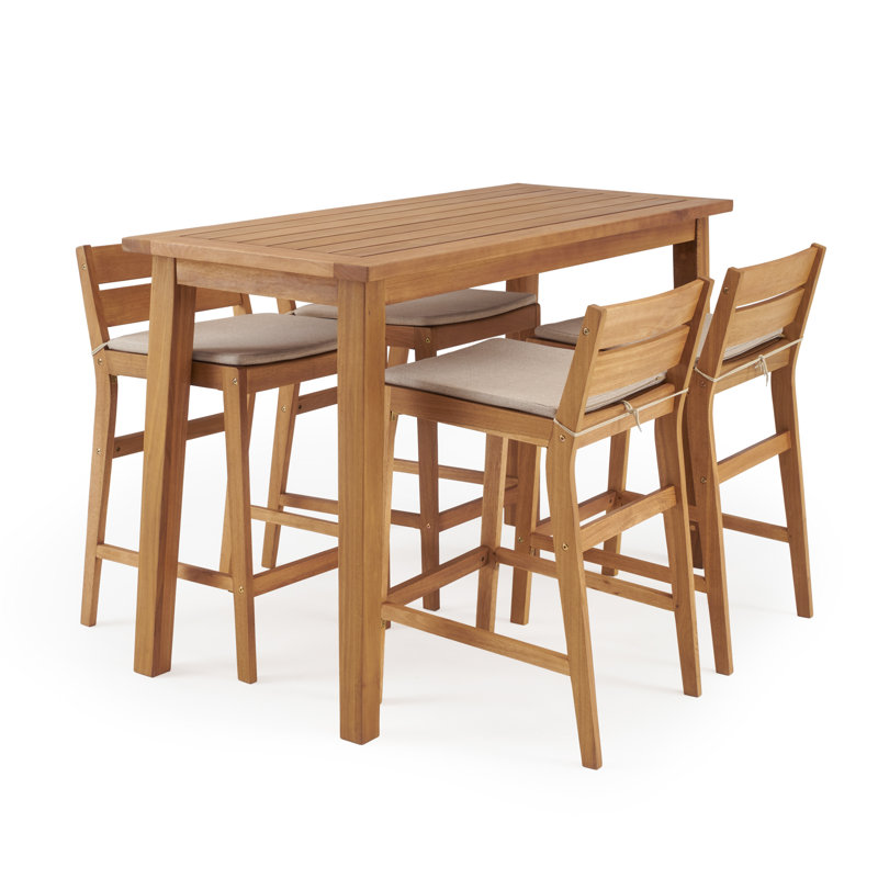 Breakwater Bay Glisson 5 Piece Teak Bar Height Dining Set With Glisson 5 Piece Teak Bar Height Dining Set With Cushions