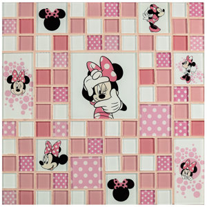 Disney Minnie Random Sized Glass Mosaic Tile in Pink