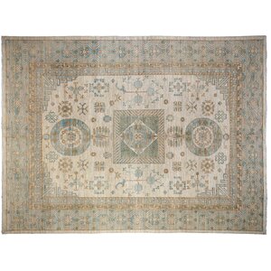 One-of-a-Kind Khotan Hand-Knotted Ivory Area Rug