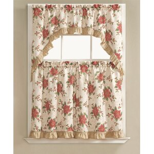 Carron Poinsettia Holly Kitchen Curtain Set (Set of 3)