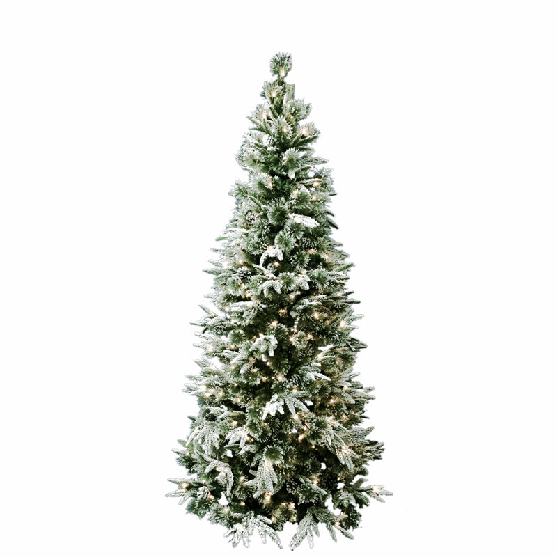 7 Pre Lit Flocked Artificial Christmas Tree With 300 Clear Lights Pinecones 7 Pre Lit Flocked Artificial Christmas Tree With 300 Clear Lights Pinecones