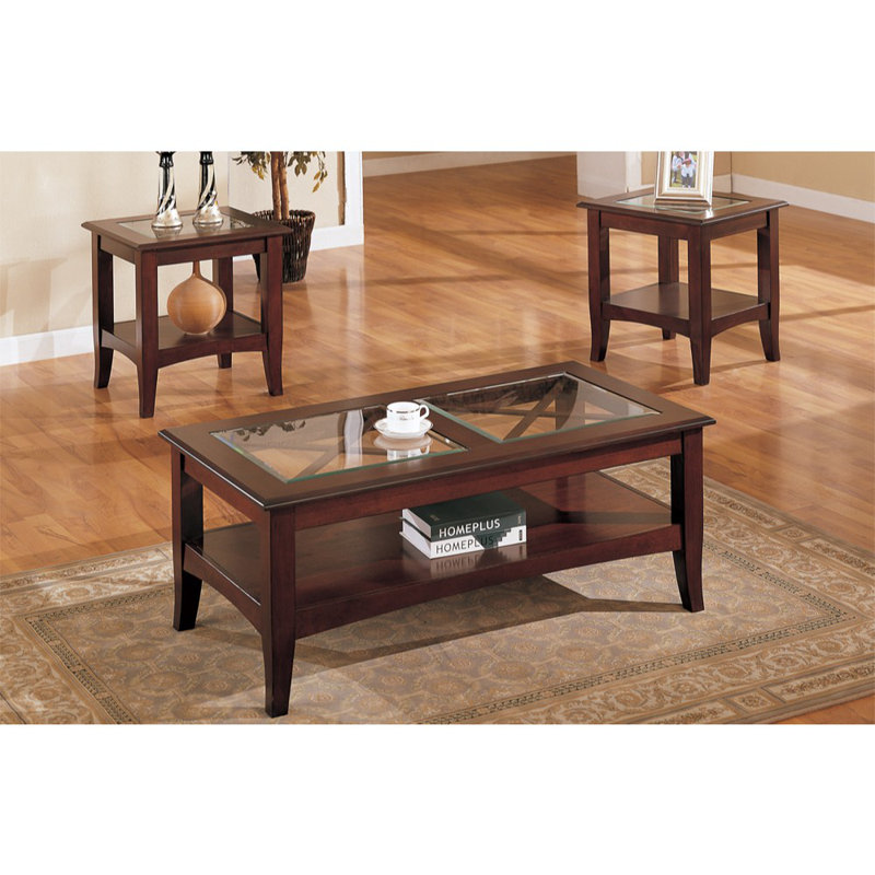 Charlton Home Holte Wooden 3 Piece Coffee Table Set with Glass Top ... Charlton Home Holte Wooden 3 Piece Coffee Table Set with Glass Top ...