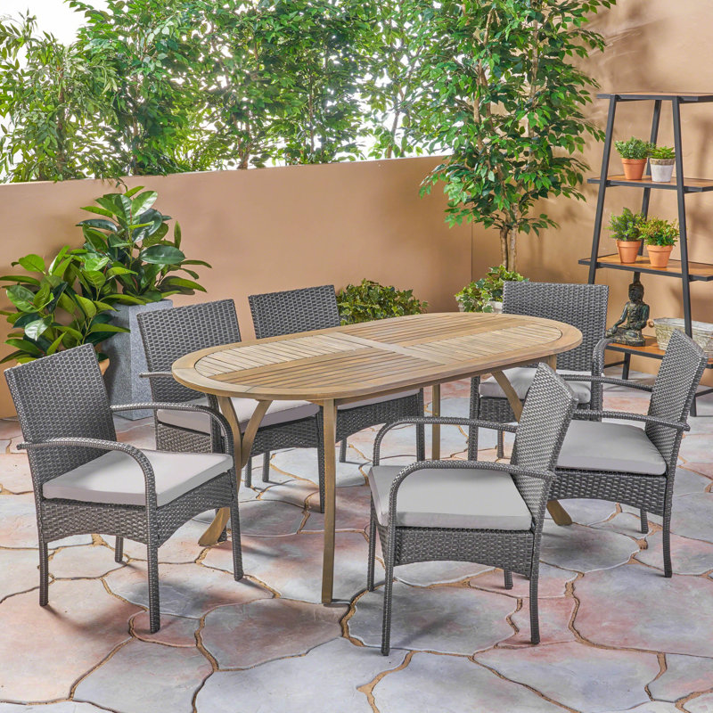 Gracie Oaks Bangor Outdoor 7 Piece Dining Set With Cushions Wayfair Bangor Outdoor 7 Piece Dining Set With Cushions