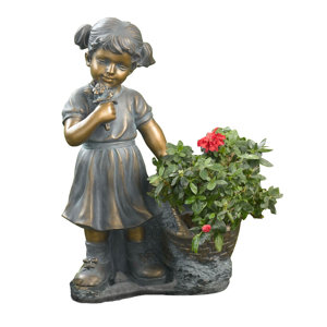Girl Picking Flowers Statue