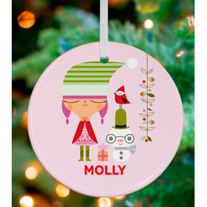 Holiday Girl and Snowman Personalized Ornament by Suzy Ultman