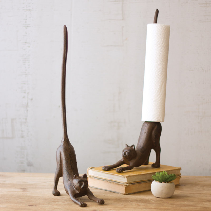 Brayden Studio Cast Iron Cat Free Standing Paper Towel Holder Cast Iron Cat Free Standing Paper Towel Holder