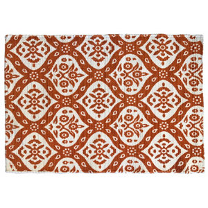 Mustafa Ogee Printed Cotton Hand Woven Orange Area Rug