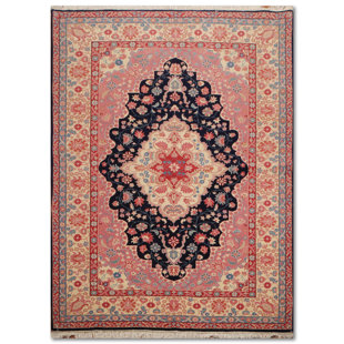 Navy And Pink Persian Rug Wayfair One Of A Kind Elbridge Traditional Persian Hand Knotted 5 10 X 8 9 Wool Navy Pink Ivory Area Rug