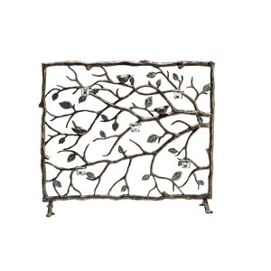 Bird and Branch Single Panel Aluminum Fireplace Screen
