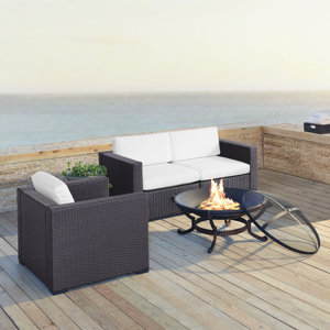Dinah 3 Person Outdoor Wicker 4 Piece Deep Seating Group with Cushion