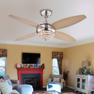 Balavis Wood Nickel Crystal 4 Blade Ceiling Fan with Remote