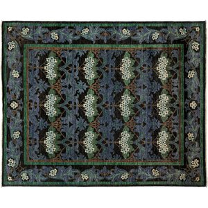 Arts and Crafts Hand-Knotted Black/Purple Area Rug