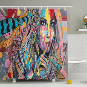 Modern Art Home Talisman Girl with Indian Dreamcatcher and Tribal Murky Boho Paint u00a0Shower Curtain Set