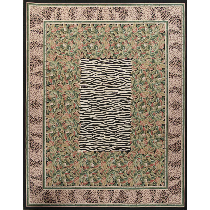 Nasim Transitional Aubusson Handwoven Flatweave 11 8 X 14 9 Wool Black Red Green Area Rug