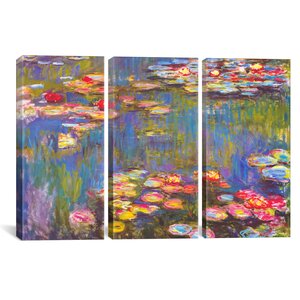 'Water Lilies' by Claude Monet 3 Piece Painting Print on Canvas Set