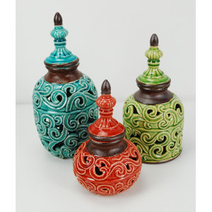 Ceramic 3 Piece Decorative Box Set
