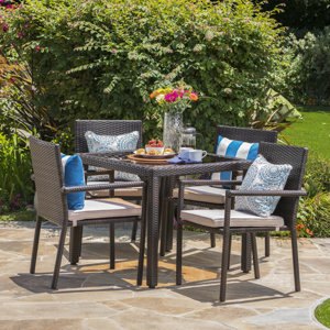 Stewartstown Wicker 5 Piece Dining Set with Cushions