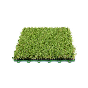 Indoor/Outdoor Artificial Grass 12'' x 12'' Plastic Deck Tile in Green (Set of 10)