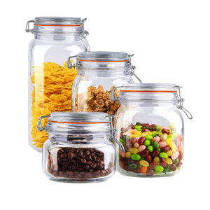 Wayfair Basics 4 Piece Clamp Lid Glass Kitchen Canister Set