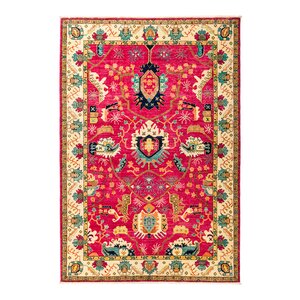 One-of-a-Kind Eclectic Vivid Hand-Knotted Pink Area Rug