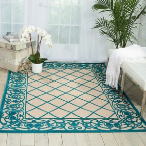 Seaside Aqua/Beige Indoor/Outdoor Area Rug