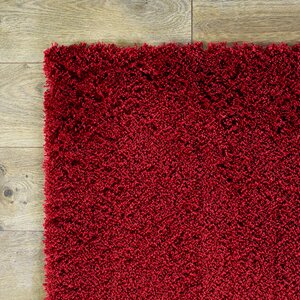 Shaggy Hand-Woven Red Area Rug