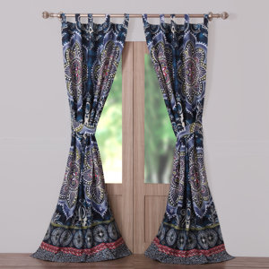 Ywyla Midnight Geometric Sheer Tab Top Curtain Panels (Set of 2)