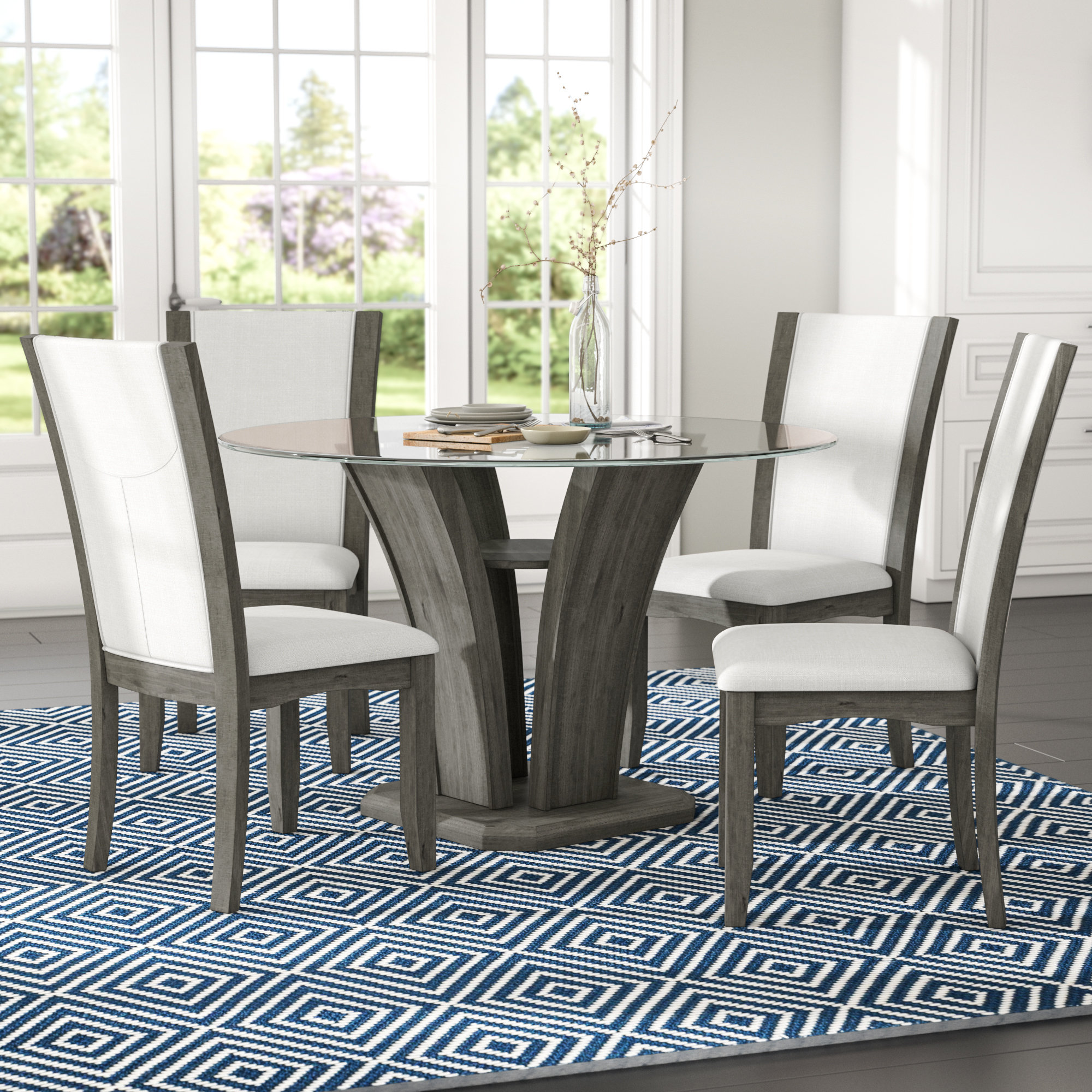 Brayden Studio Kangas 5 Piece Glass Top Dining Set Reviews Wayfair