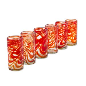 Terresa Crimson Serpentines 13 oz. Highball Glass (Set of 6)