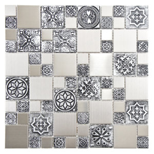 Random Sized Metal/Porcelain/Resin Mosaic Tile in Stainless Steel