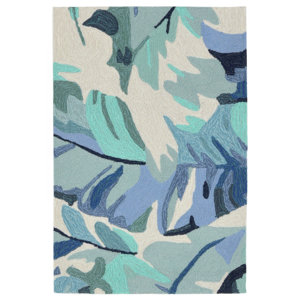 Rachael Palm Leaf Hand-Tufted Blue Indoor/Outdoor Area Rug